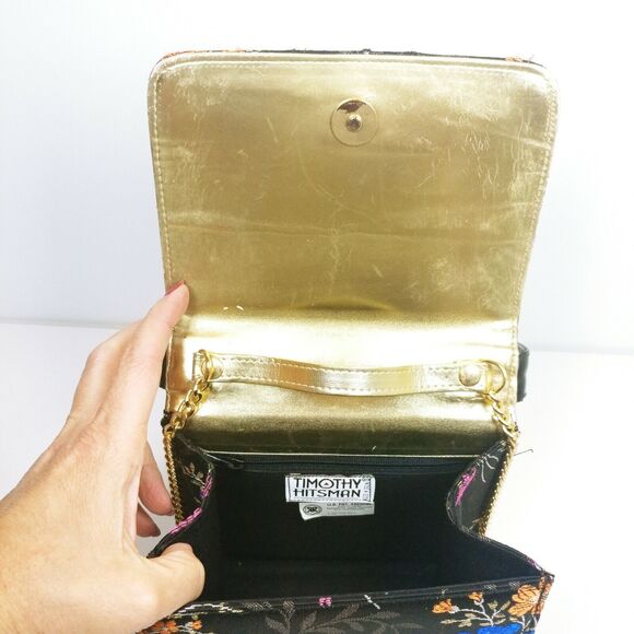Designer Timothy Hitsman Purse metallic floral thread Gold Crossbody Chain Spain - Picture 5 of 9